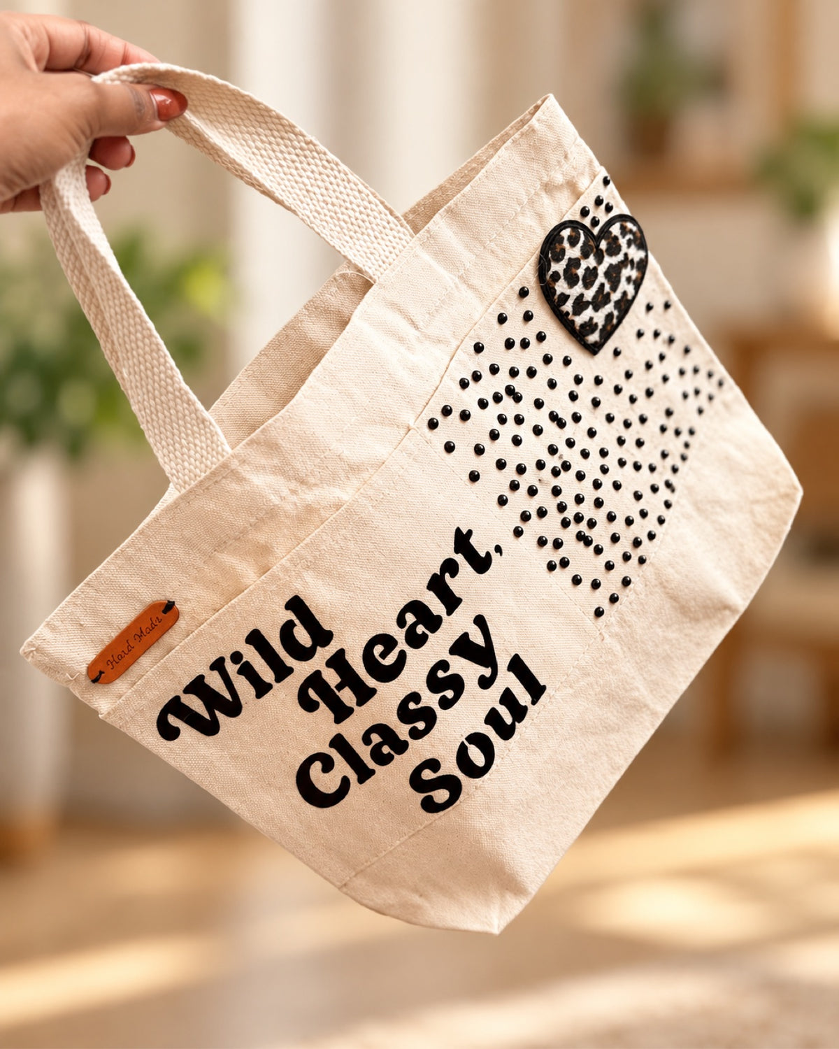 Wild Heart Classy Soul Tote by Prudence New York — handcrafted canvas tote with leopard heart